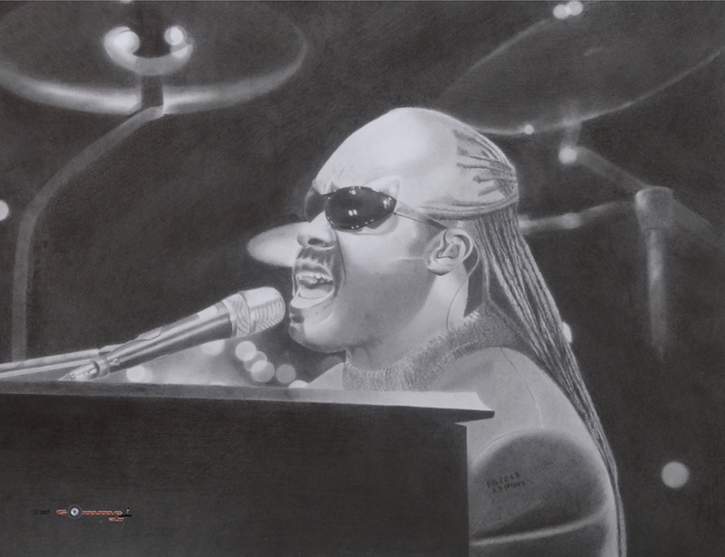 Stevie Wonder -portrait mine graphite - 50 x 65 cm réalisé par l'artiste BB