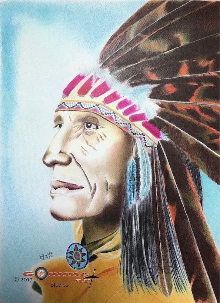 Sagesse - Portrait chef indien - Stylos à bille - 29,7 X 42 cm - Réalisé par l'artiste BB