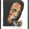 Bob Marley - Portrait aux crayons de couleur - Cadre noir et passe-partout blanc.