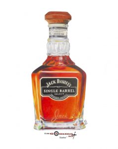 Bouteille Jack Daniel's, bouteille réalisée aux crayons de couleur - 73 X 58 cm - Réalisé par l'artiste BB sur du papier à dessin.