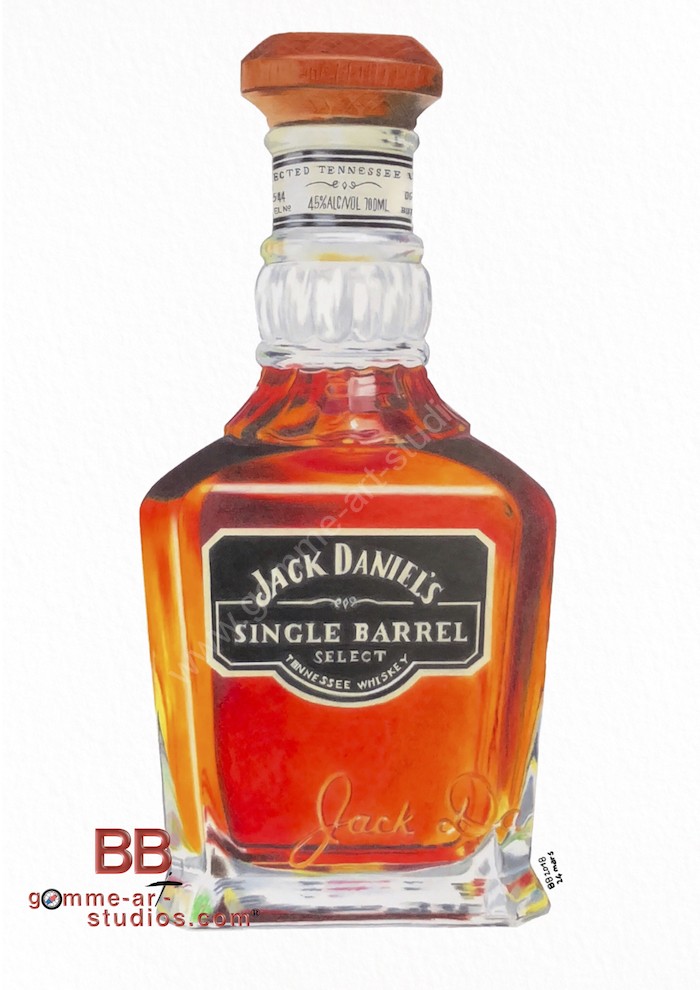 Bouteille Jack Daniel's - Tableau de la bouteille aux crayons de couleur.