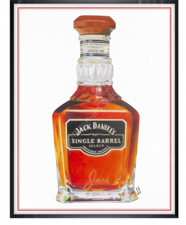 Bouteille Jack Daniel's - Tableau de la bouteille avec cadre noir et passe-partout.