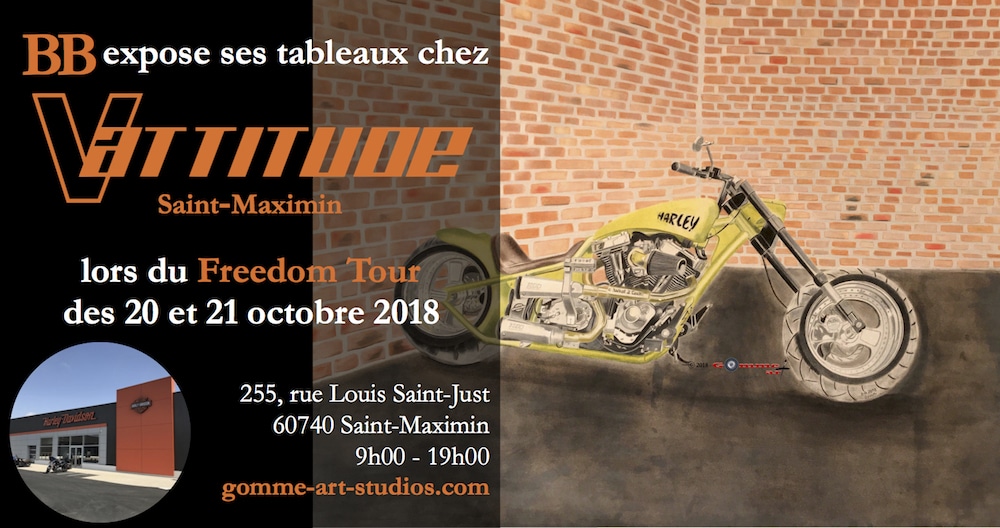 Affiche exposition artistique Harley 2018 Freedom Tour.