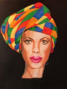 Rina - portrait de femme antillaise réalisée aux crayons de couleur par l'artiste BB