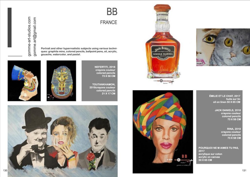 Différents tableaux de l'artiste BB dans le catalogue d'artistes contemporains ART CERTIFICATE 2019