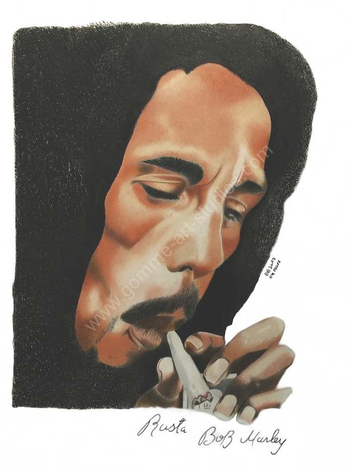 Bob Marley - Portrait aux crayons de couleur.