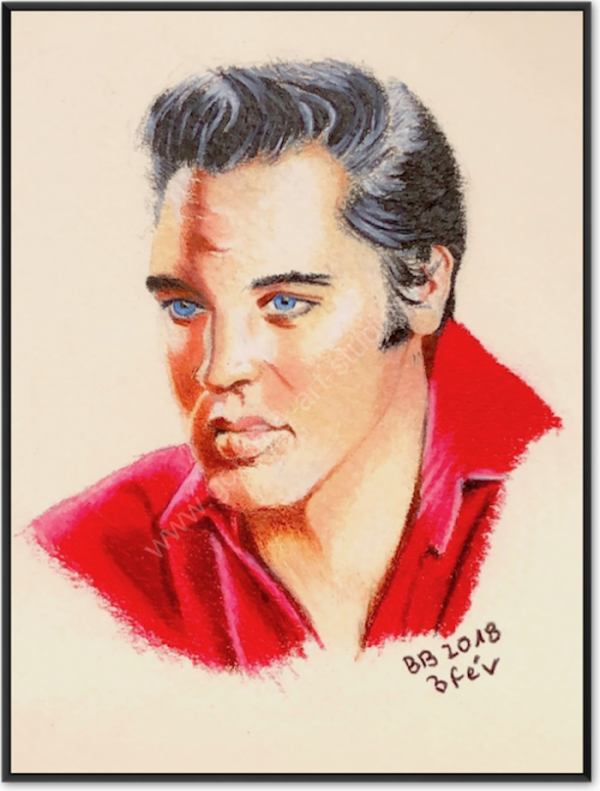 Elvis Presley - portrait couleur dans une ArtBox en bois noir.