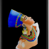 Tableau de Néfertiti réalisé aux crayons de couleurs par BB et encadré dans un caisse américaine bois veiné noir.
