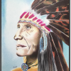 Sagesse. Tableau aux stylos-bille couleur d'un chef Indien nord-américain dans une ArtBox bois veiné noir.