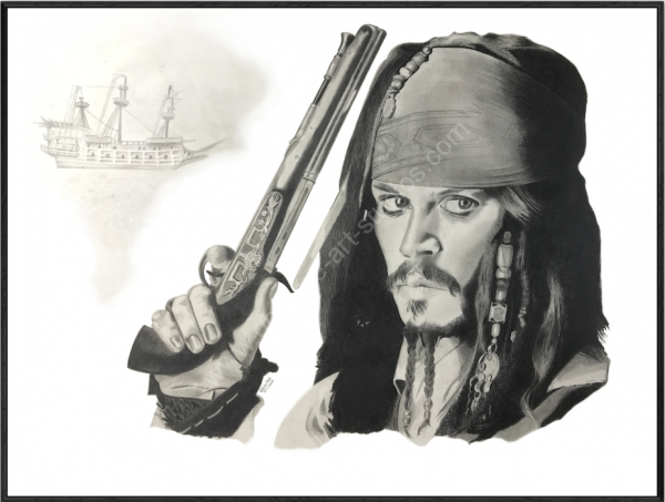 Jack Sparrow - Portrait à la mine graphite par BB - artbox.