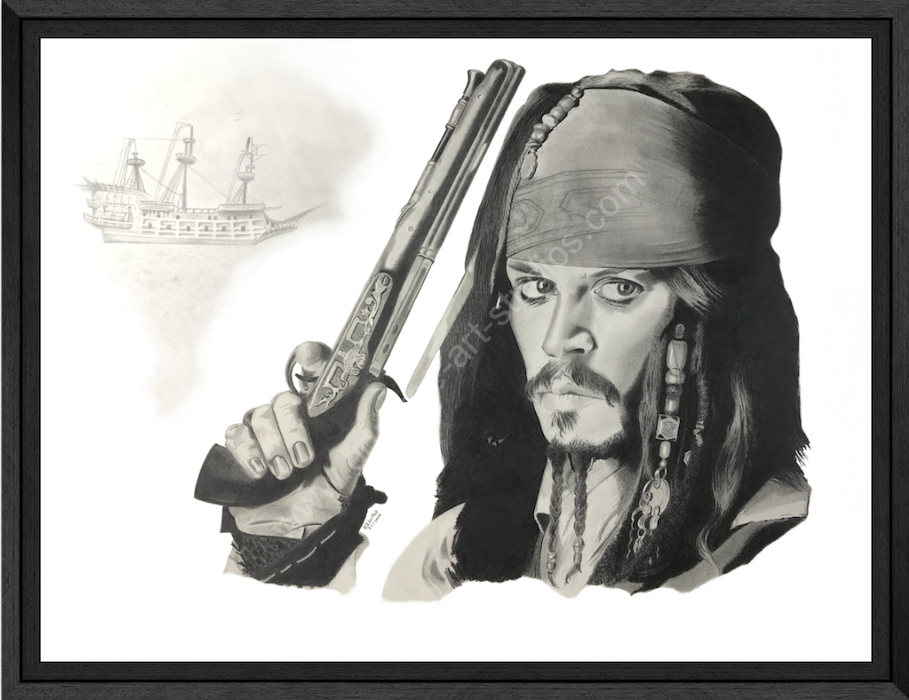 Jack Sparrow - Portrait à la mine graphite par BB - caisse américaine.