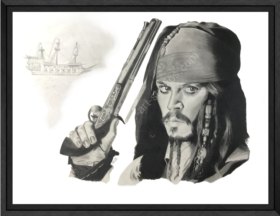 mp-johnny-depp-caisse-americaine Jack Sparrow - Portrait à la mine graphite par BB - caisse américaine.