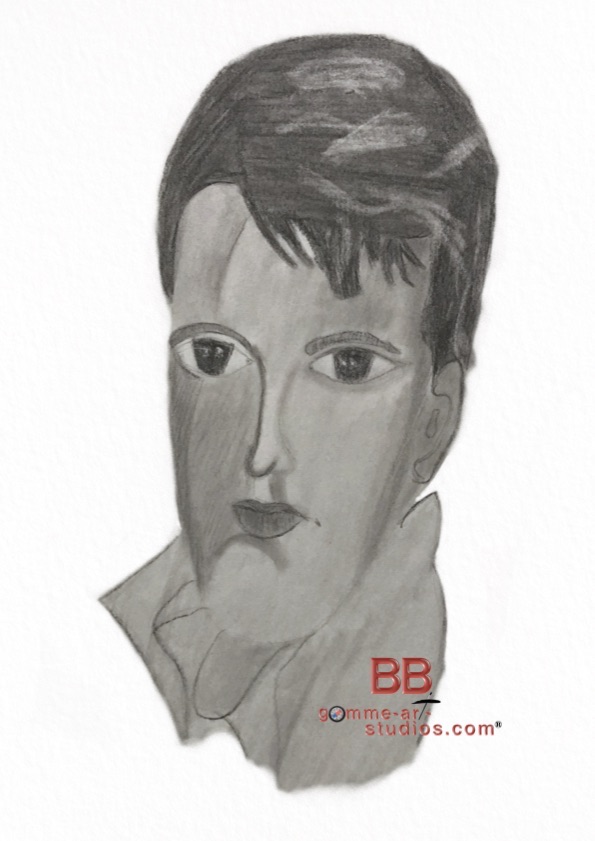 Portrait enfantin d'Elvis Presley sur papier.