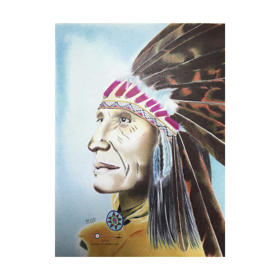 Sagesse – Portrait d’un chef indien – Stylos à bille – 42 x 30 cm.
