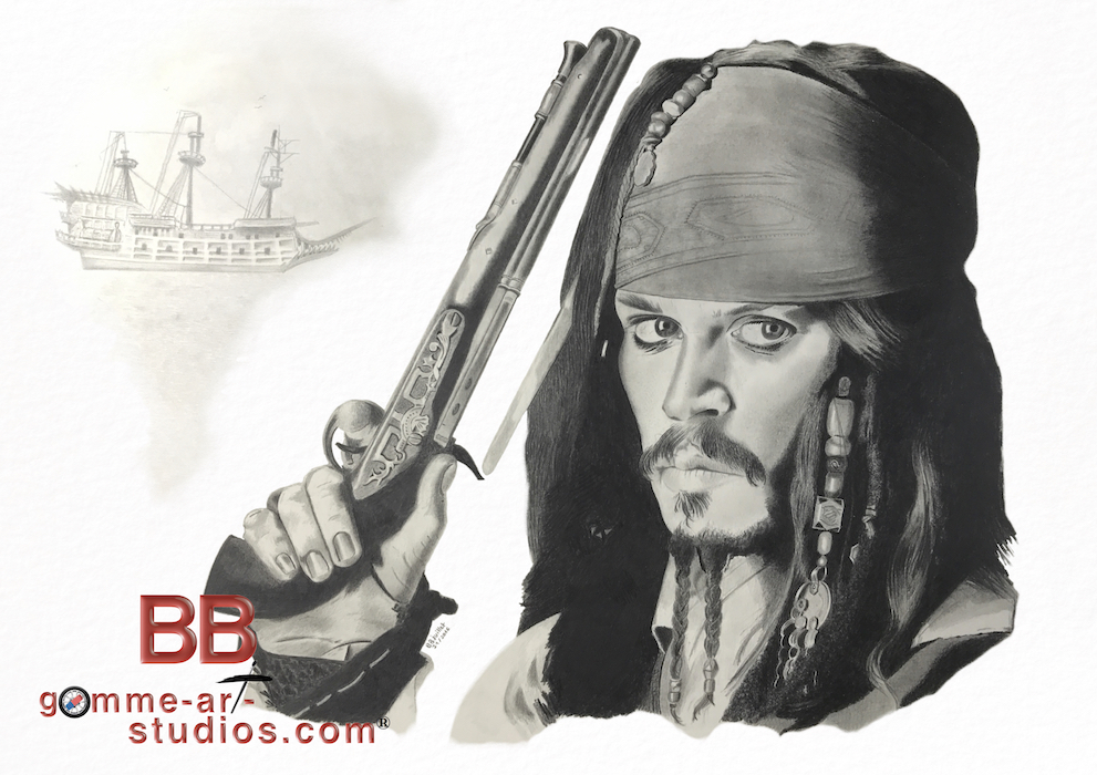 Portrait de Jack Sparrow à la mine graphite par BB.
