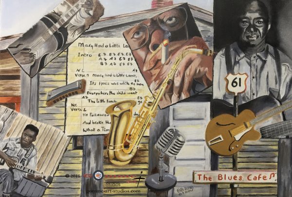 Life Begins with Blues - Peinture à l'huile autour du Blues par l'artiste BB de chez Gomme-Art Studios.
