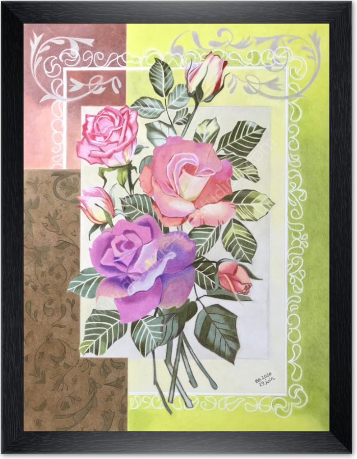 sweet-avalanche-fin-veine-noir Sweet Avalanche - Roses aux crayons de couleur par l'artiste BB encadrées d'un cadre fin en bois noir.