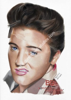 Love Me Tender - Portrait d'Elvis Presley aux crayons de couleur par BB - Format 30 x 21 cm.