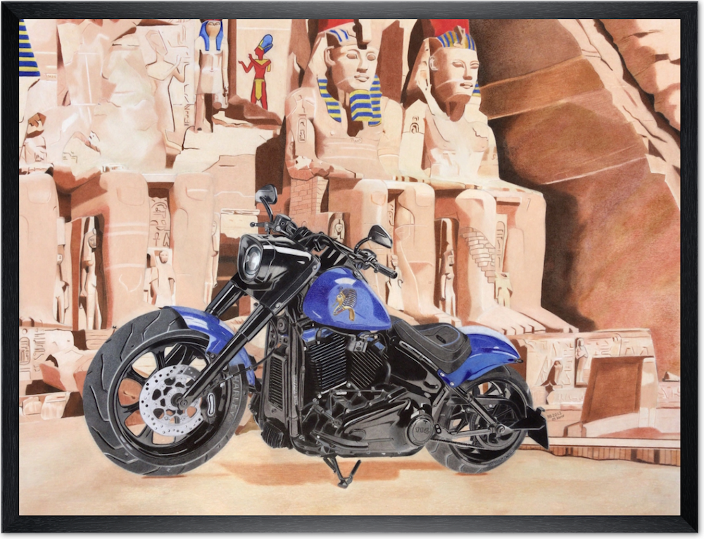 Fatboy Abou Simbel par BB - Tableau avec cadre bois noir.