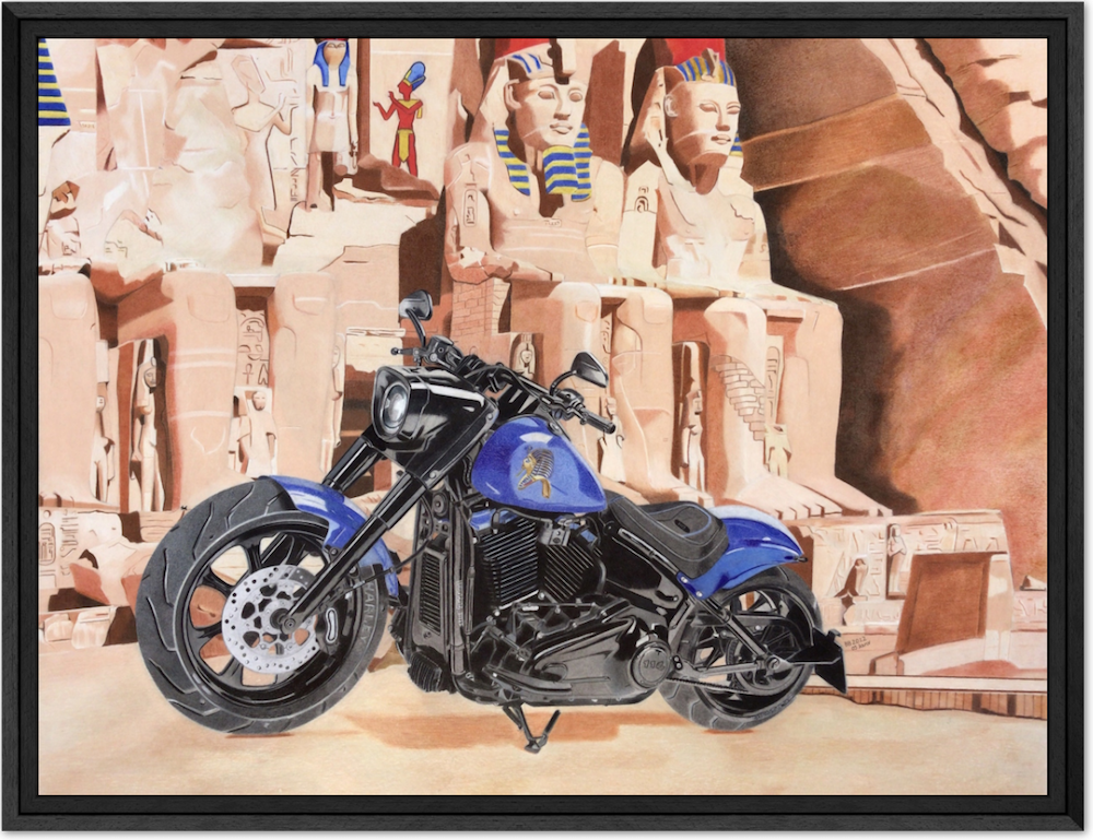 Fatboy Abou Simbel par BB - Tableau avec caisse américaine bois noire.