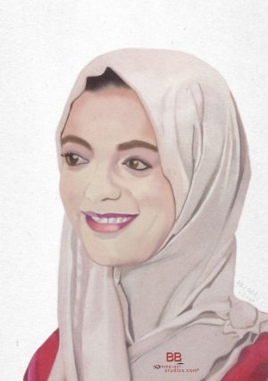 Fatima - Portrait aux crayons de couleur par l'artiste BB - 21 x 14 cm.