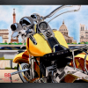 Paris Hog reproduction - Harley-Davidson face à la Seine et aux monuments de Paris par l'artiste BB - Crayons de couleur - Cadre noir..