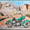 Rushmore Hog - Harley-Davidson face au Mont Rushmore - Crayons de couleur sur Canson par l'artiste BB - 30 x 42 cm - Artbox noire.