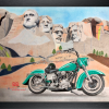 Rushmore Hog - Harley-Davidson face au Mont Rushmore - Crayons de couleur sur Canson par l'artiste BB - 30 x 42 cm - Cadre noir.