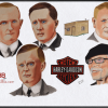 120 Years Ago - Portrait des 4 fondateurs de la marque Harley-Davidson et d'un de leurs descendants, Willie G. Davidson par l'artiste BB - Artbox noire.