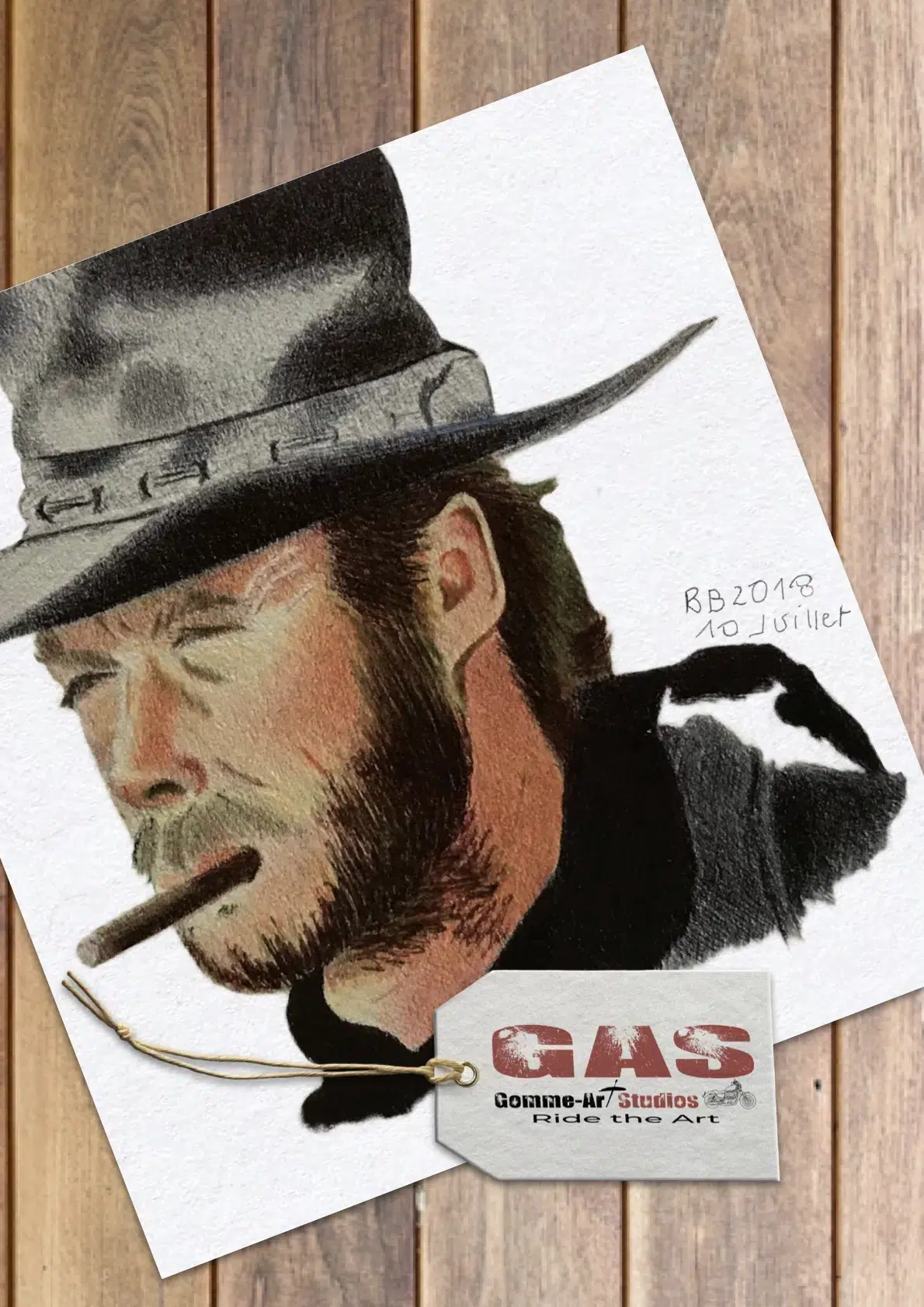 Portrait de Clint Eastwood aux stylos à bille couleur par l'artiste BB.