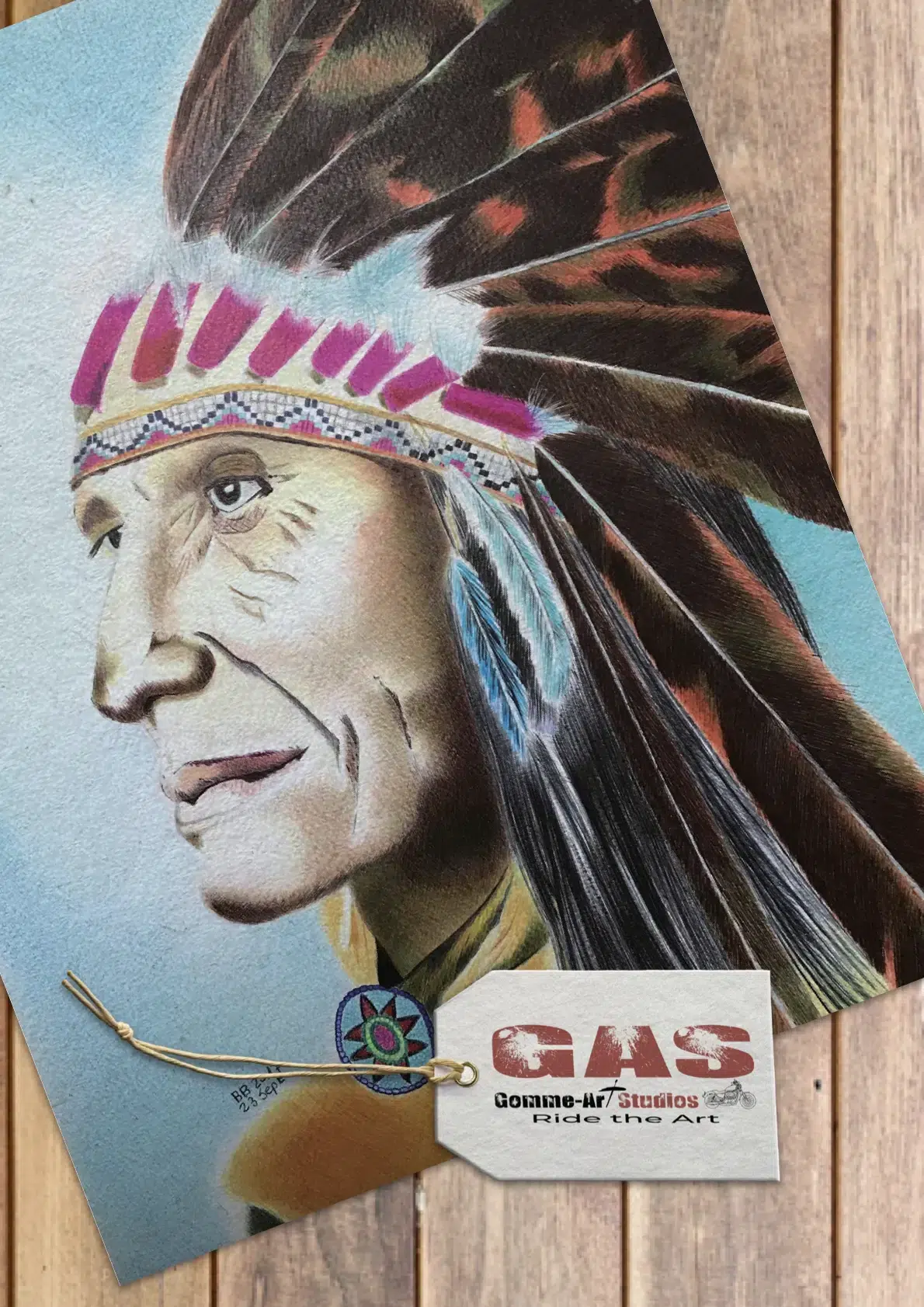 portraits-mythiques-sagesse-23sept2017 Sagesse - Portrait chef indien - Stylos à bille couleur - 30 X 42 cm - Réalisé par l'artiste BB.