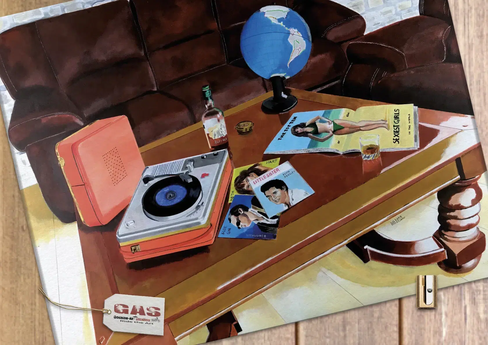 Escaping to Vinyl Shores - Peinture à l'acrylique réalisée par l'artiste BB - format 65 x 50 cm - Fait partie des tableaux récompensés.