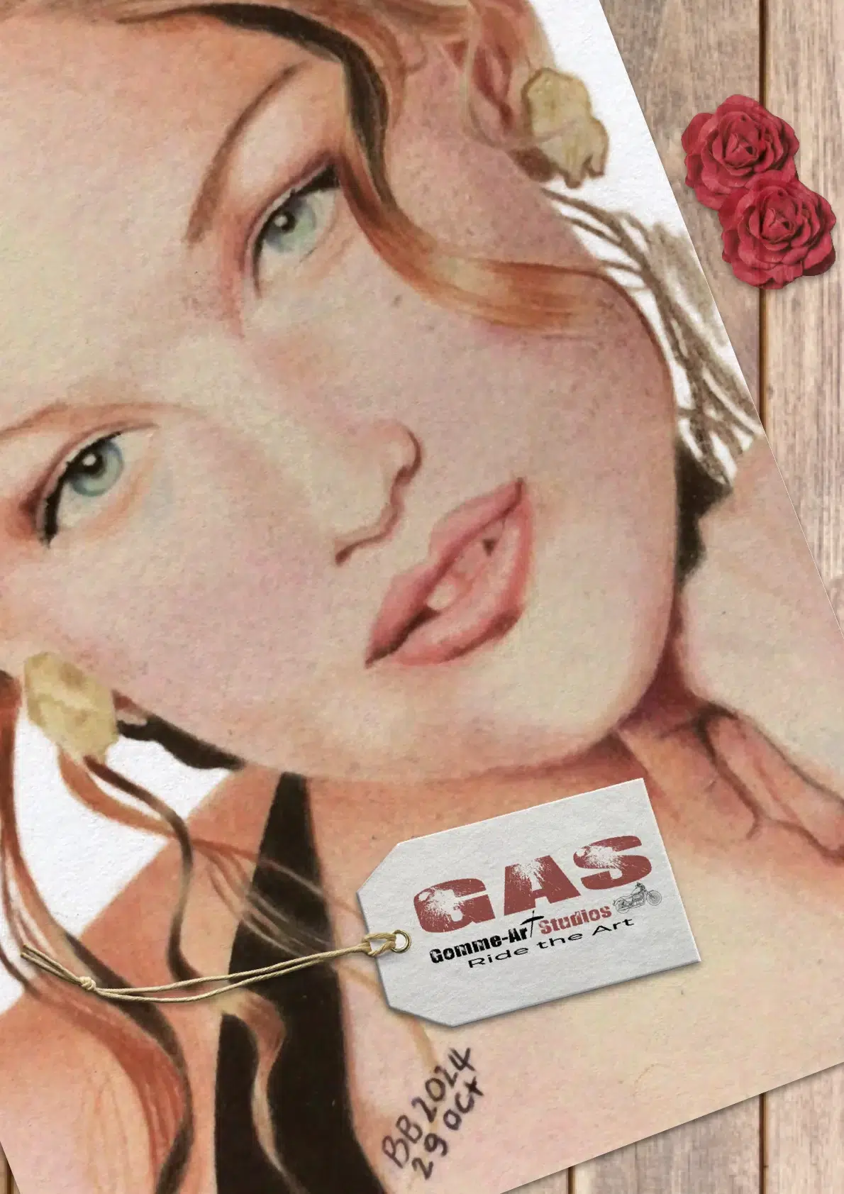 Laetitia Casta - Portrait aux crayons de couleur par l'artiste B de Gomme-art Studios - 12 x 16 cm.