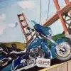 harley-cvo-sfo-gomme-art-studios-28juin2022 Harley CVO garé en contrebas du Golden Gate Bridge de San Francisco. Stylos à bille couleur par l'artiste BB de Gomme-art studios.