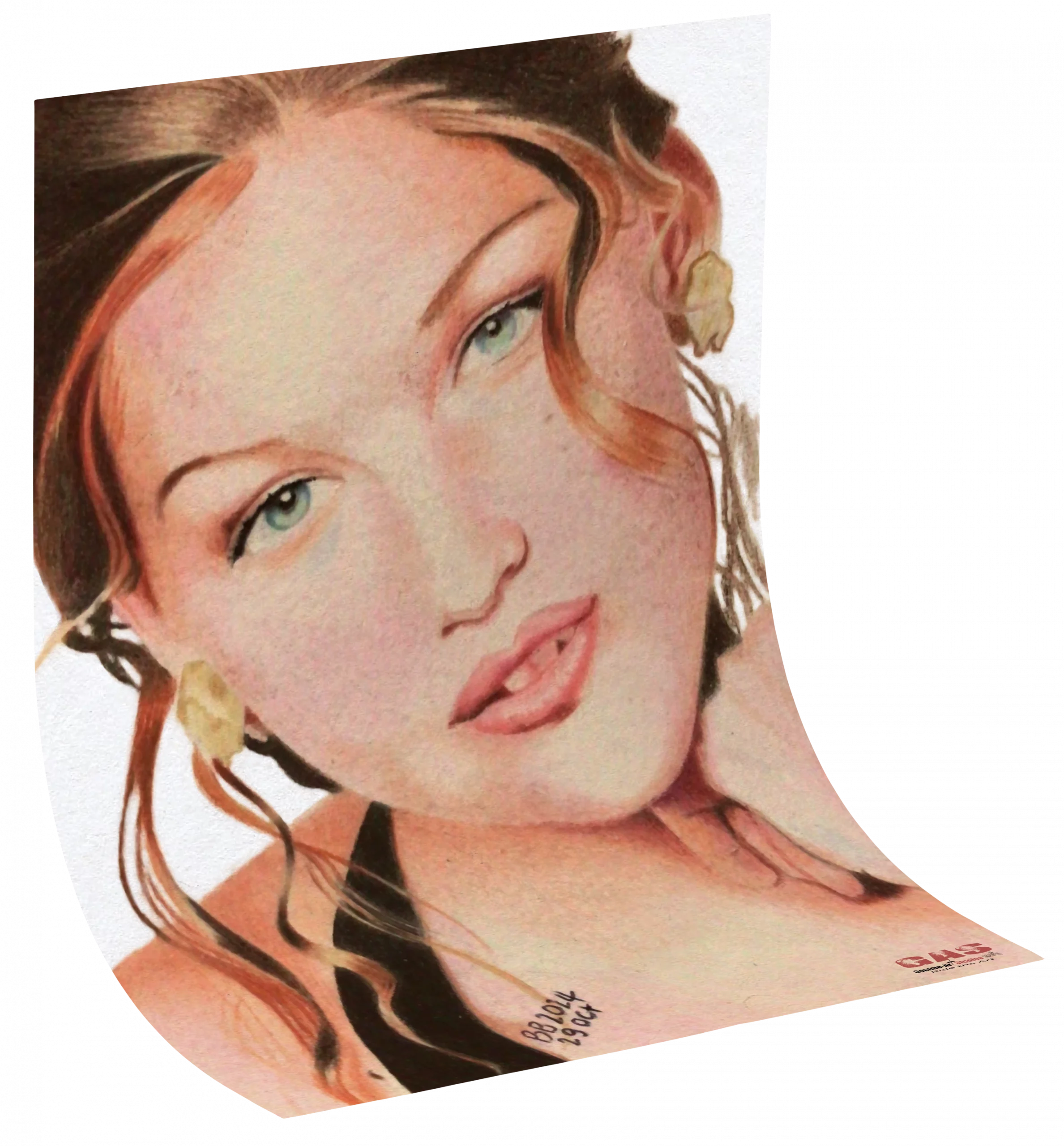 autres-themes-laetitia-casta-29oct2024-hahnemuhle-gomme-art-studios Reproduction du portrait aux crayons de couleur de Laetitia Casta, à l'époque de son mannequinat sur papier d'art Hahnemühle. Portrait original réalisé aux crayons de couleur par l'artiste BB de Gomme-art Studios.