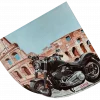 Tableau au format carré représentant une Harley-Davidson Softail devant le Colisée de Rome. Huile sur toile. Reproduction sur papier Hahnemühle. Réalisation du tableau par l'artiste BB de Gomme-art Studios.
